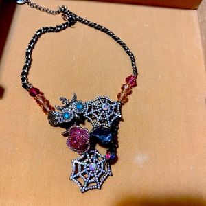 Betsey Johnson Creepshow Necklace with owl, rose, snake & spiderwebs